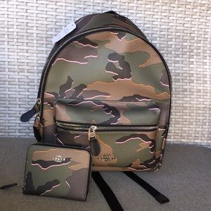 Camo print coach backpack & wallet